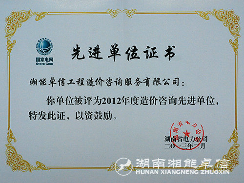 2012工程造价电力公司先进单位